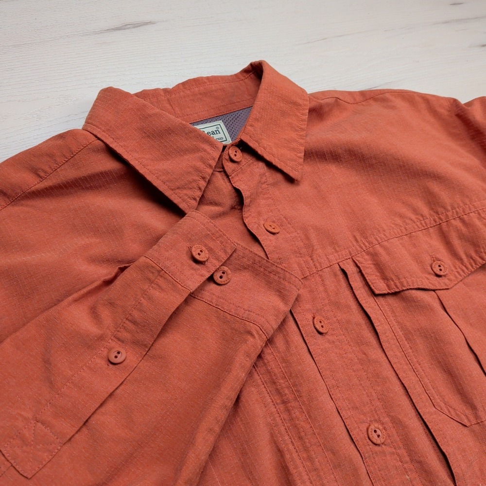 LL‎ Bean Fishing Shirt Mens Large Tall Orange Vented Nylon Roll Tab Outdoors